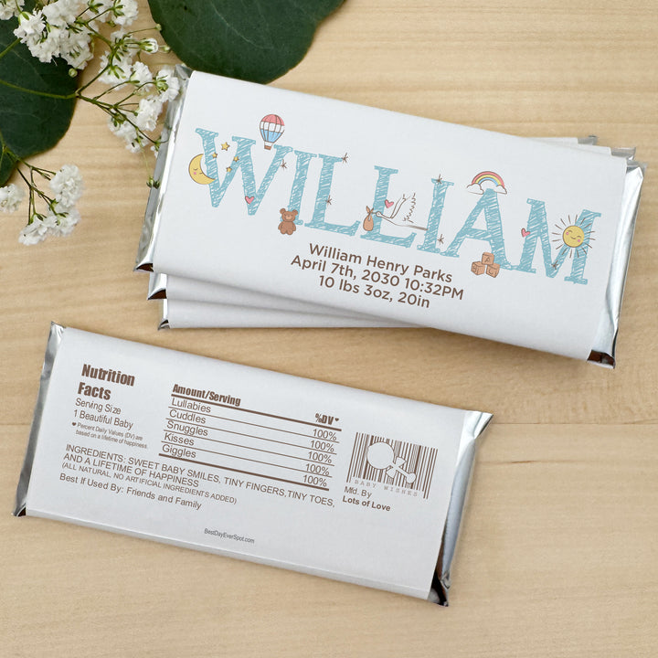 Personalized Hershey®’s Bars, Custom Chocolate Bar, Birth Announcement, Baby Name Doodles