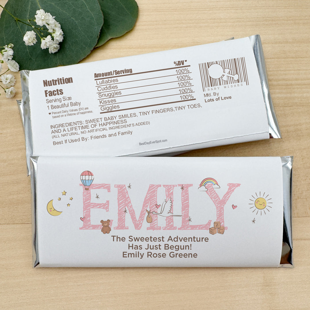 Personalized Hershey®’s Bars, Custom Chocolate Bar, Birth Announcement, Baby Name Doodles