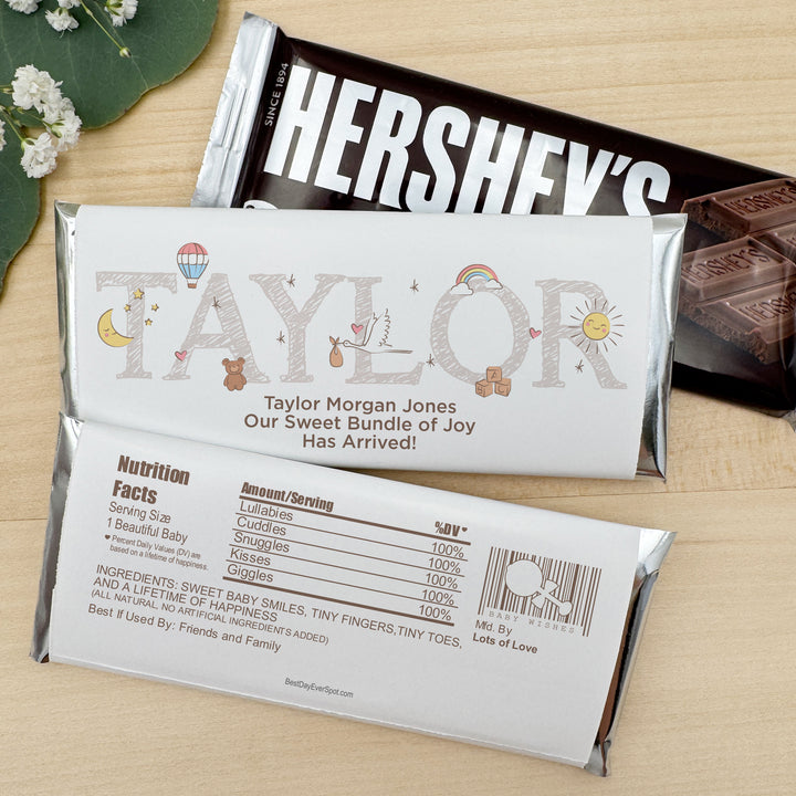 Personalized Hershey®’s Bars, Custom Chocolate Bar, Birth Announcement, Baby Name Doodles