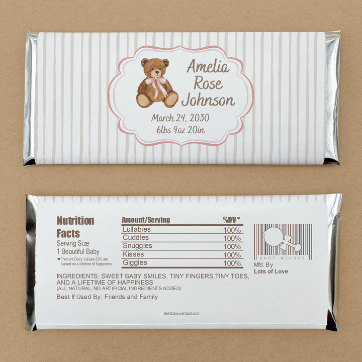 Personalized Hershey®’s Bars, Custom Chocolate Bar, Birth Announcement, Bear with Ribbon Bow