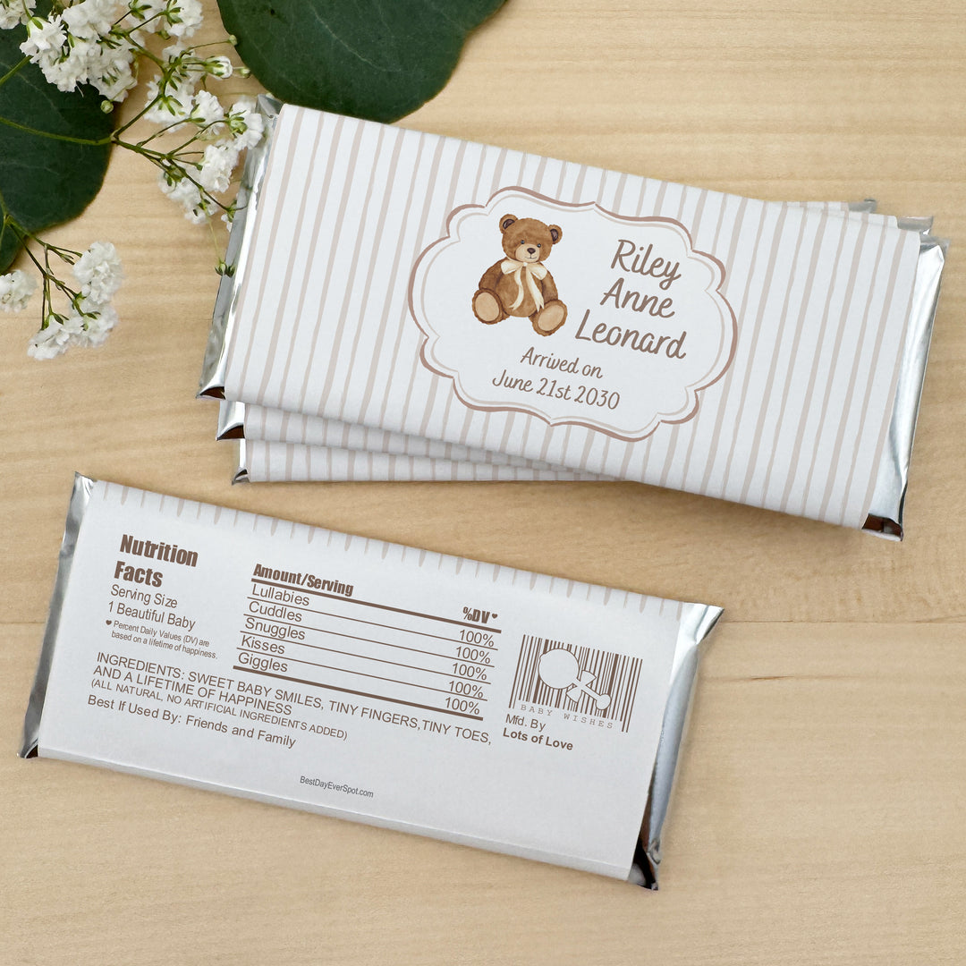 Personalized Hershey®’s Bars, Custom Chocolate Bar, Birth Announcement, Bear with Ribbon Bow