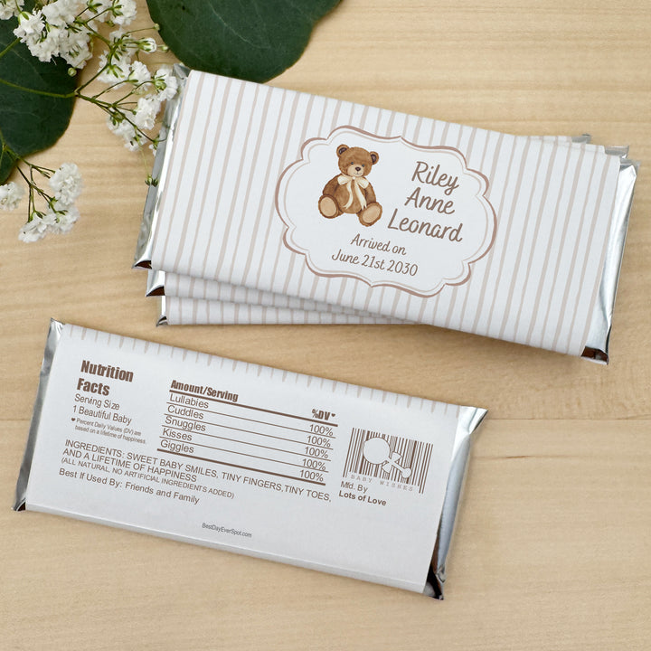 Personalized Hershey®’s Bars, Custom Chocolate Bar, Birth Announcement, Bear with Ribbon Bow