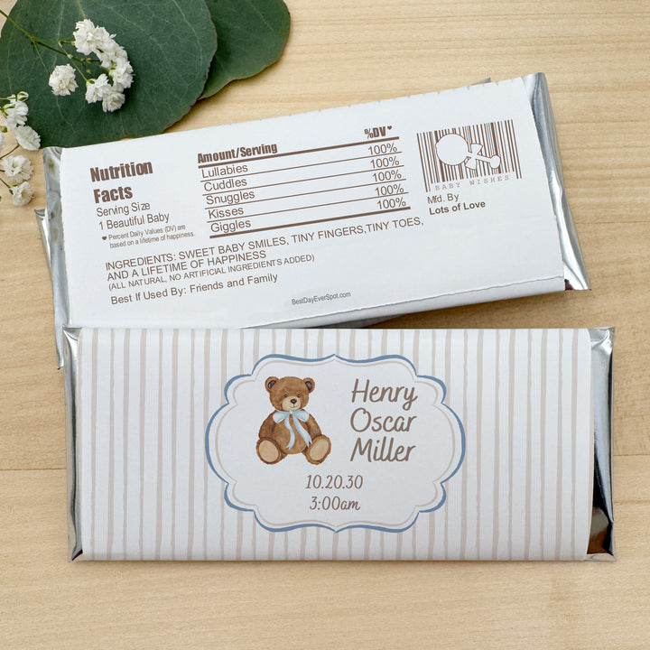 Personalized Hershey®’s Bars, Custom Chocolate Bar, Birth Announcement, Bear with Ribbon Bow