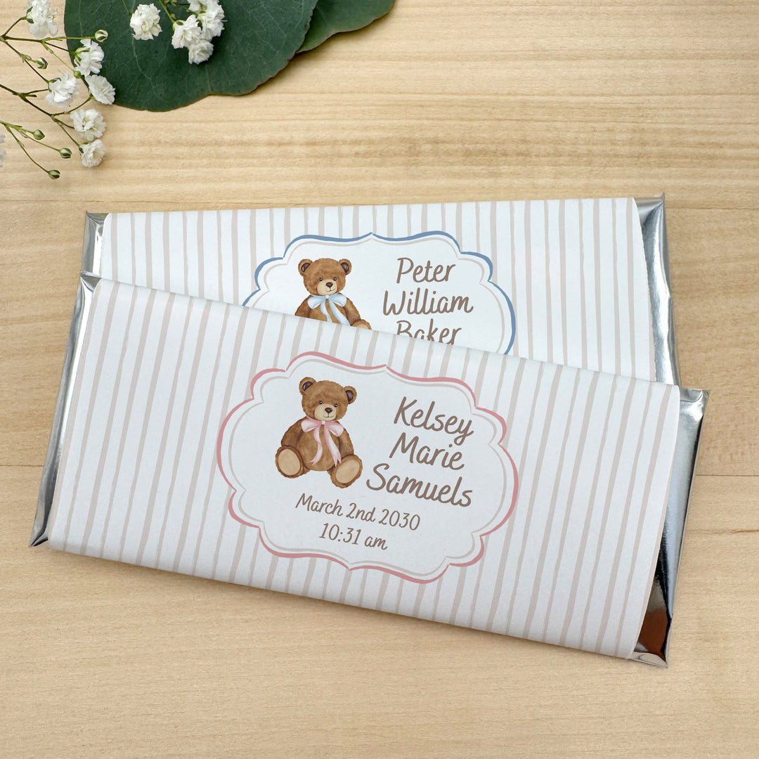 Personalized Hershey®’s Bars, Custom Chocolate Bar, Birth Announcement, Bear with Ribbon Bow