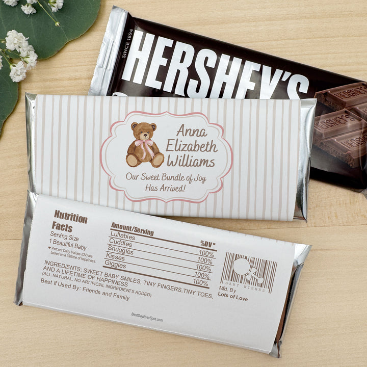 Personalized Hershey®’s Bars, Custom Chocolate Bar, Birth Announcement, Bear with Ribbon Bow