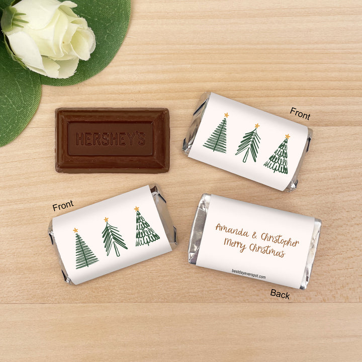Assorted Hershey®’s Miniatures™, Doodle Christmas Tree Mini Chocolate Bars Personalized, Assorted Chocolate Minis or Wrappers Only, Christmas Tree Doodles