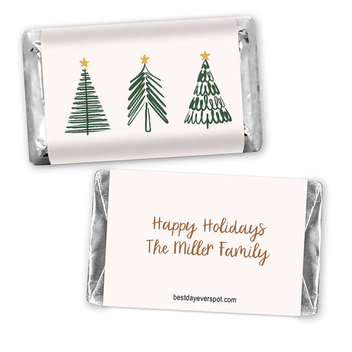 Assorted Hershey®’s Miniatures™, Doodle Christmas Tree Mini Chocolate Bars Personalized, Assorted Chocolate Minis or Wrappers Only, Christmas Tree Doodles