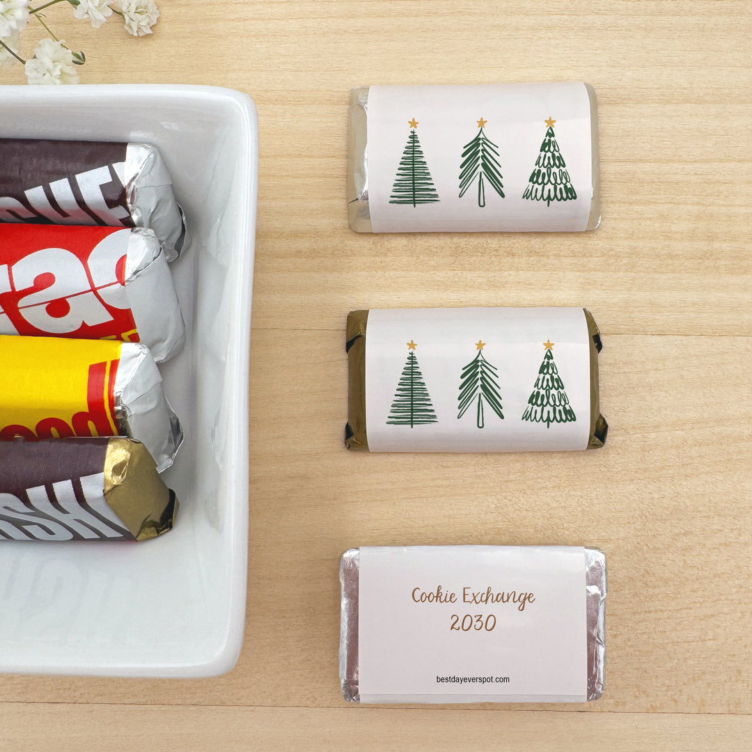 Assorted Hershey®’s Miniatures™, Doodle Christmas Tree Mini Chocolate Bars Personalized, Assorted Chocolate Minis or Wrappers Only, Christmas Tree Doodles