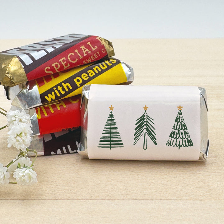 Assorted Hershey®’s Miniatures™, Doodle Christmas Tree Mini Chocolate Bars Personalized, Assorted Chocolate Minis or Wrappers Only, Christmas Tree Doodles