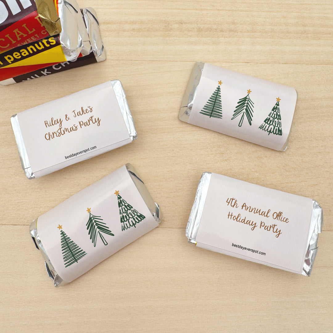Assorted Hershey®’s Miniatures™, Doodle Christmas Tree Mini Chocolate Bars Personalized, Assorted Chocolate Minis or Wrappers Only, Christmas Tree Doodles