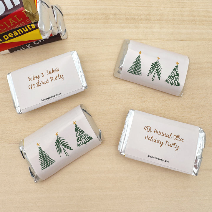 Assorted Hershey®’s Miniatures™, Doodle Christmas Tree Mini Chocolate Bars Personalized, Assorted Chocolate Minis or Wrappers Only, Christmas Tree Doodles