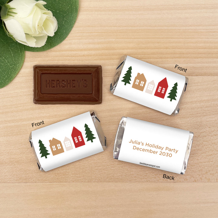 Assorted Hershey®’s Miniatures™, Christmas Village Mini Chocolate Bars Personalized, Assorted Chocolate Miniatures or Wrappers Only, Christmas Village