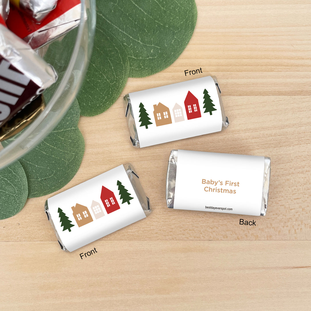 Assorted Hershey®’s Miniatures™, Christmas Village Mini Chocolate Bars Personalized, Assorted Chocolate Miniatures or Wrappers Only, Christmas Village
