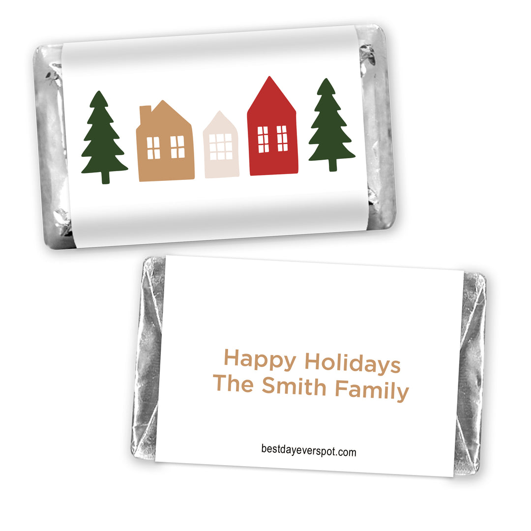 Assorted Hershey®’s Miniatures™, Christmas Village Mini Chocolate Bars Personalized, Assorted Chocolate Miniatures or Wrappers Only, Christmas Village