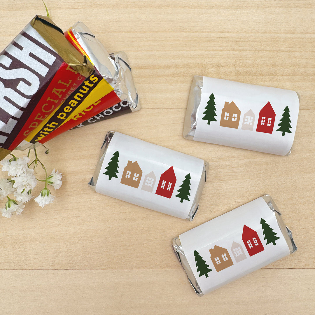 Assorted Hershey®’s Miniatures™, Christmas Village Mini Chocolate Bars Personalized, Assorted Chocolate Miniatures or Wrappers Only, Christmas Village