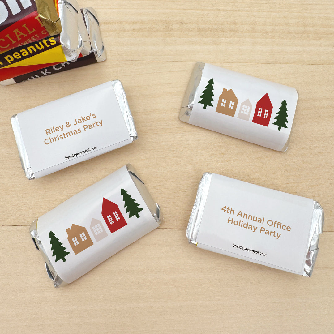 Assorted Hershey®’s Miniatures™, Christmas Village Mini Chocolate Bars Personalized, Assorted Chocolate Miniatures or Wrappers Only, Christmas Village