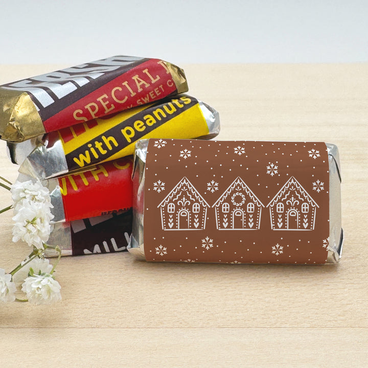 Assorted Hershey®’s Miniatures™, Gingerbread Christmas Miniature Chocolate Bars Personalized, Assorted Chocolate Minis or Wrappers Only, Gingerbread Houses