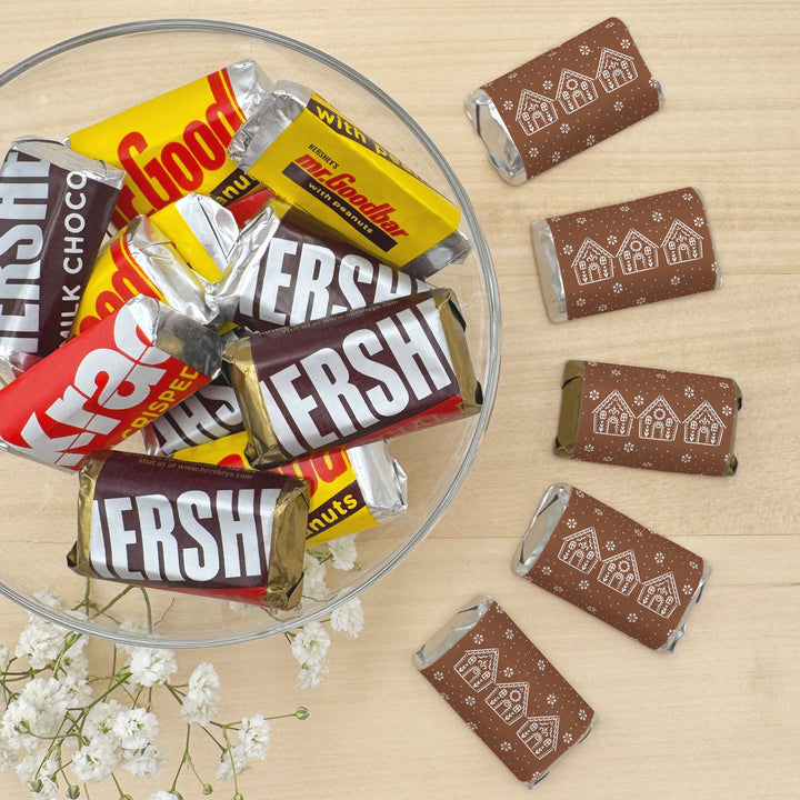 Assorted Hershey®’s Miniatures™, Gingerbread Christmas Miniature Chocolate Bars Personalized, Assorted Chocolate Minis or Wrappers Only, Gingerbread Houses