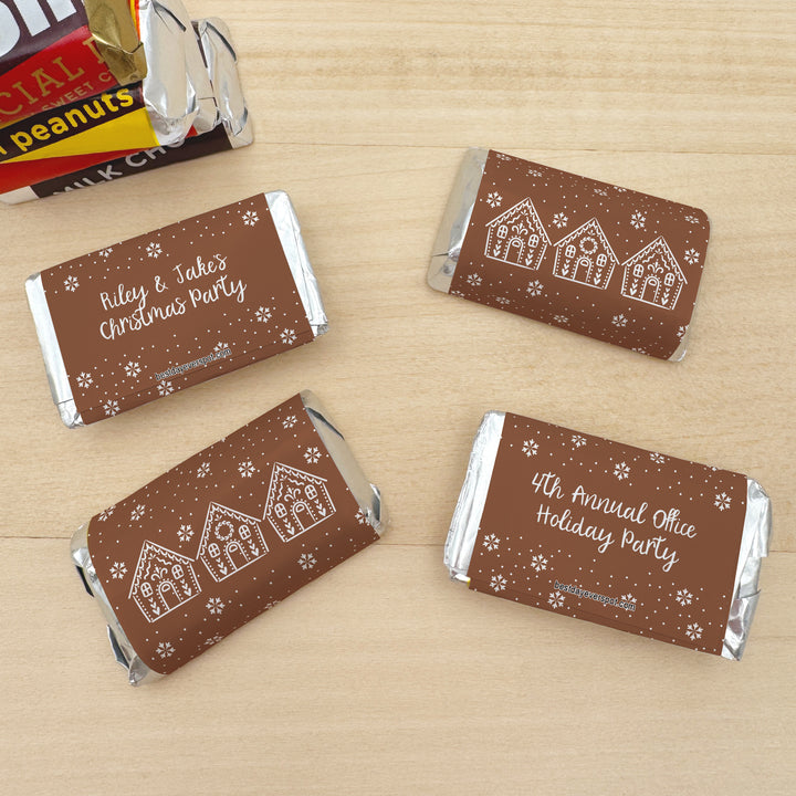 Assorted Hershey®’s Miniatures™, Gingerbread Christmas Miniature Chocolate Bars Personalized, Assorted Chocolate Minis or Wrappers Only, Gingerbread Houses