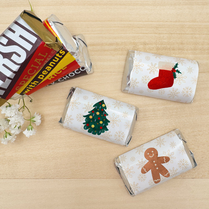 Assorted Hershey®’s Miniatures™, Christmas Mini Chocolate Bars Personalized, Assorted Chocolate Minis or Wrappers Only, Holiday Icons