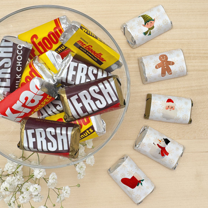 Assorted Hershey®’s Miniatures™, Christmas Mini Chocolate Bars Personalized, Assorted Chocolate Minis or Wrappers Only, Holiday Icons