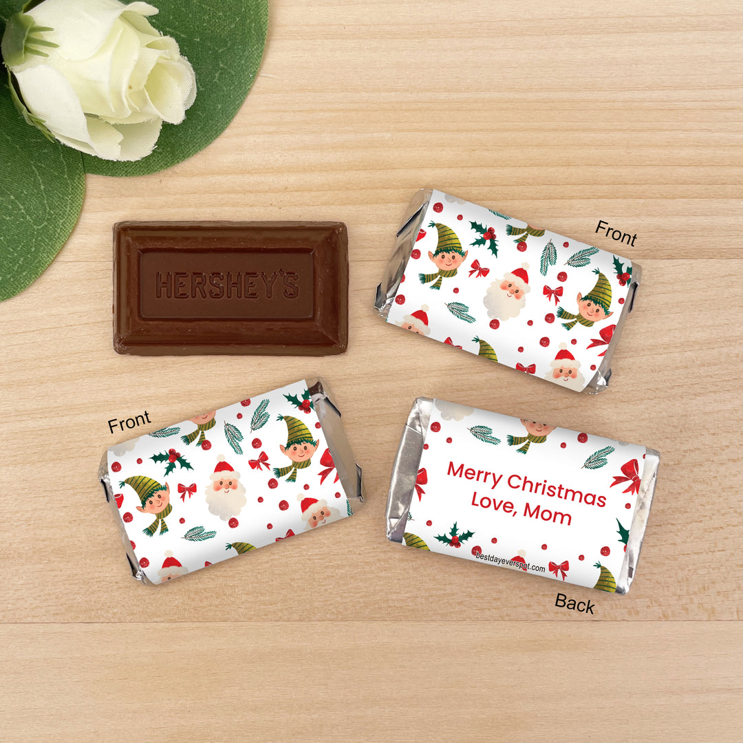 Assorted Hershey®’s Miniatures™, Christmas Mini Chocolate Bars Personalized, Assorted Chocolate Minis or Wrappers Only, Holiday Icon Pattern