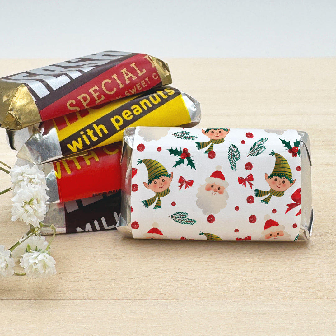 Assorted Hershey®’s Miniatures™, Christmas Mini Chocolate Bars Personalized, Assorted Chocolate Minis or Wrappers Only, Holiday Icon Pattern