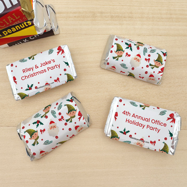 Assorted Hershey®’s Miniatures™, Christmas Mini Chocolate Bars Personalized, Assorted Chocolate Minis or Wrappers Only, Holiday Icon Pattern