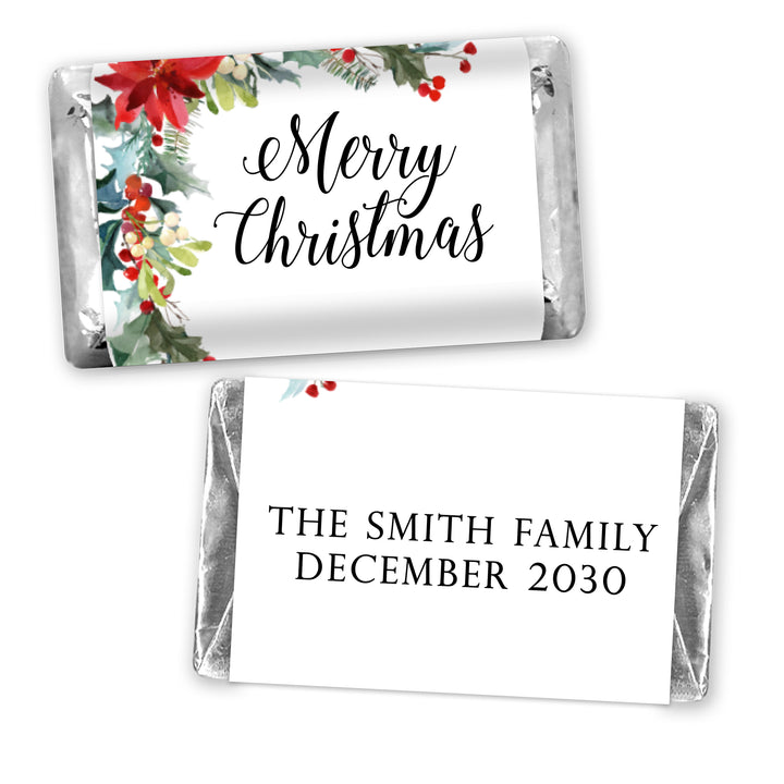 Assorted Hershey®’s Miniatures™, Poinsettia Miniature Chocolate Bars Personalized, Assorted Chocolate Minis or Wrappers Only, Holiday Poinsettia