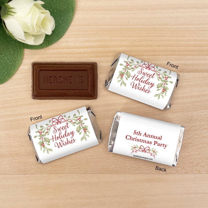 Assorted Hershey®’s Miniatures™, Holly and Berry Christmas Miniature Chocolate Bars Personalized, Assorted Chocolate Minis or Wrappers Only, Mistletoe &amp; Bows