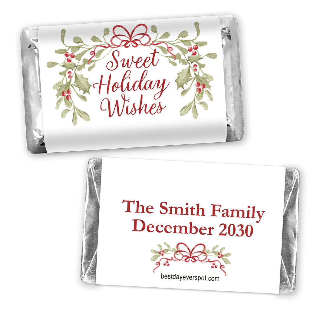 Assorted Hershey®’s Miniatures™, Holly and Berry Christmas Miniature Chocolate Bars Personalized, Assorted Chocolate Minis or Wrappers Only, Mistletoe &amp; Bows