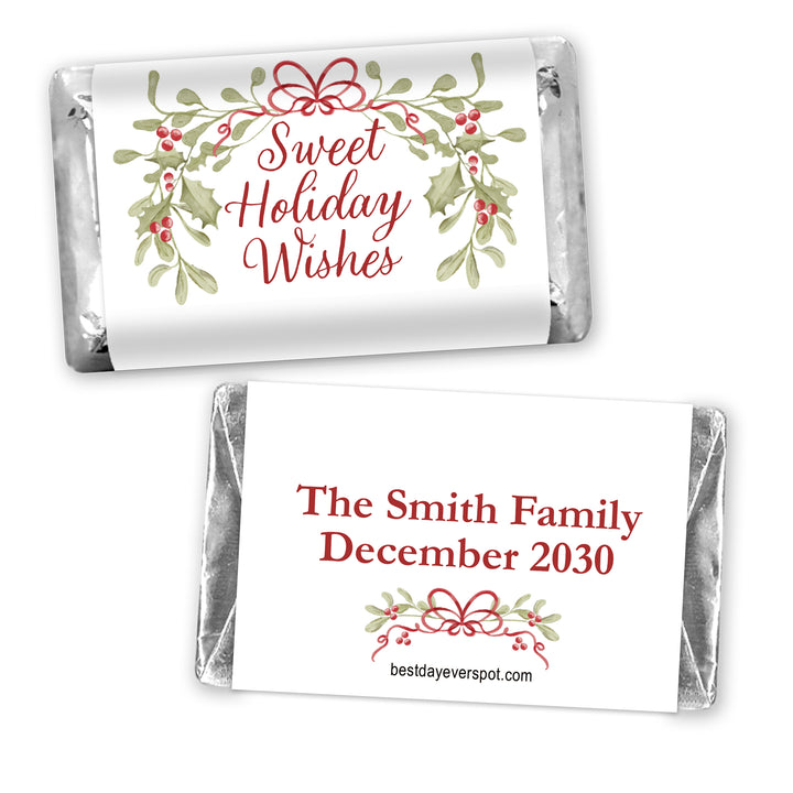 Assorted Hershey®’s Miniatures™, Holly and Berry Christmas Miniature Chocolate Bars Personalized, Assorted Chocolate Minis or Wrappers Only, Mistletoe &amp; Bows