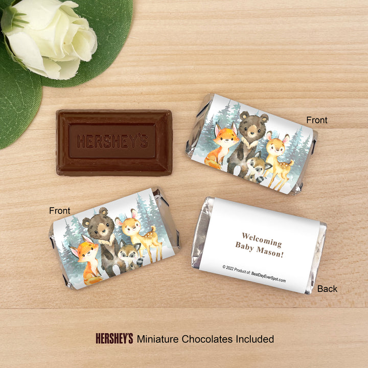 Woodland Animal Baby Shower, Hershey Miniatures, Baby Shower Favors