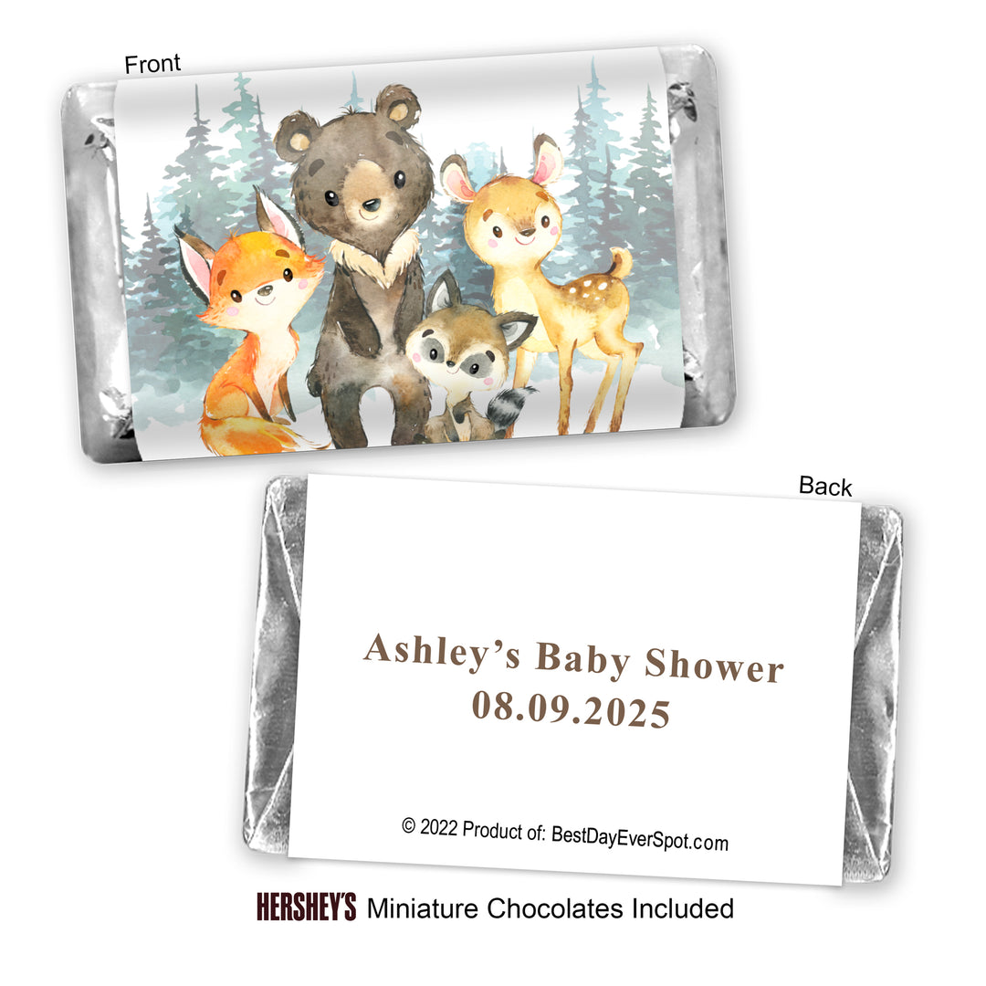 Woodland Animal Baby Shower, Hershey Miniatures, Baby Shower Favors