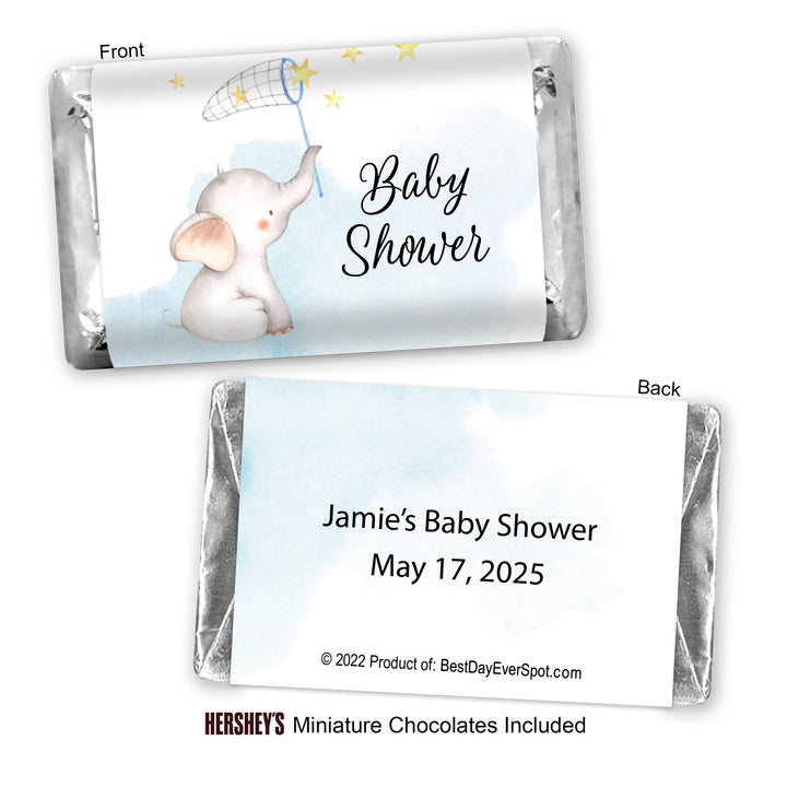 Blue Elephant Baby Shower, Hershey Miniatures, Baby Shower Favors, A Little Peanut is on the Way