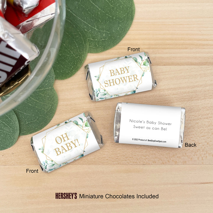 Eucalyptus Themed Baby Shower, Hershey Miniatures, Baby Shower Favors