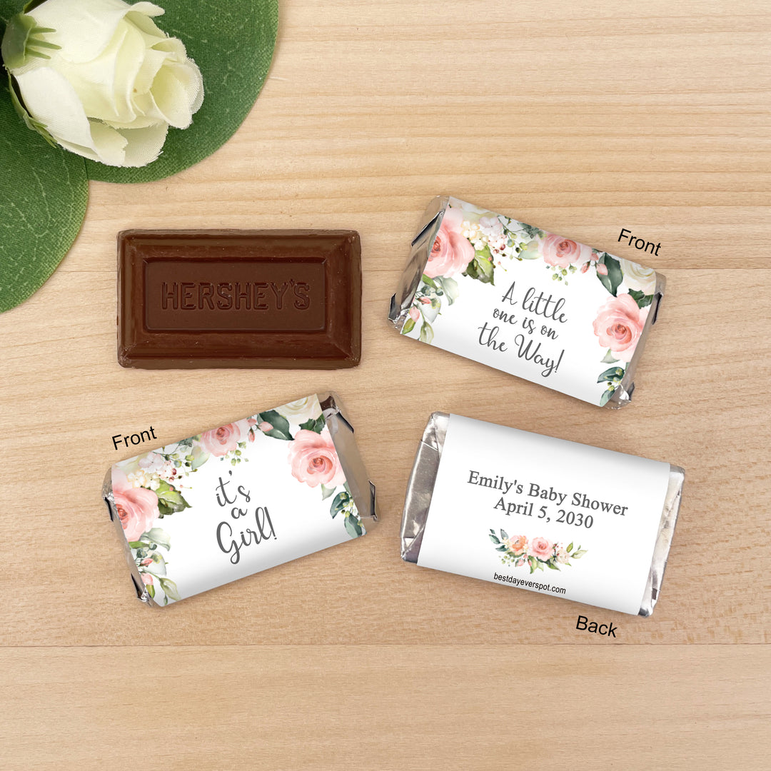 Pink and White Themed Baby Shower, Hershey Miniatures, Baby Shower Favors