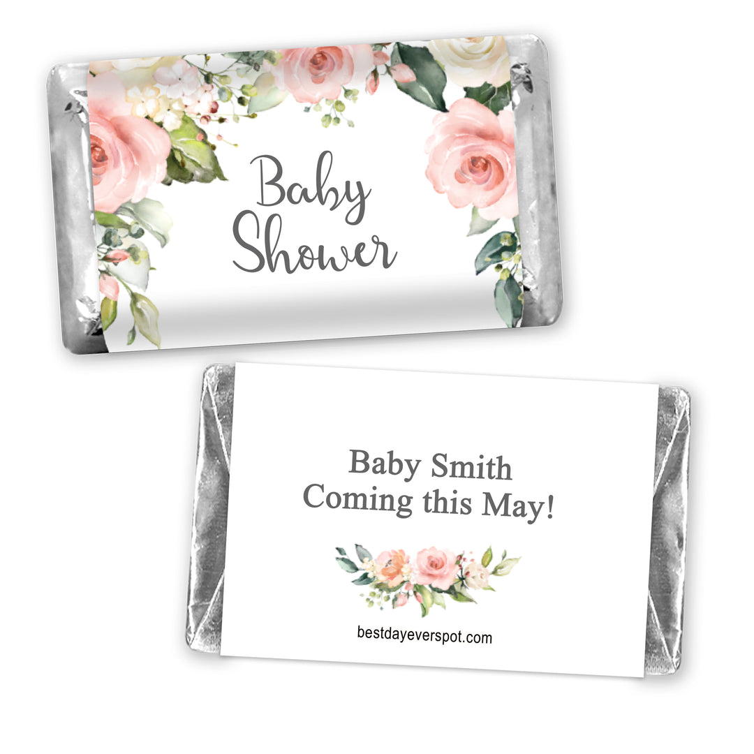 Pink and White Themed Baby Shower, Hershey Miniatures, Baby Shower Favors