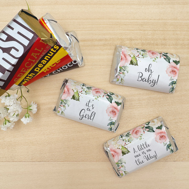 Pink and White Themed Baby Shower, Hershey Miniatures, Baby Shower Favors