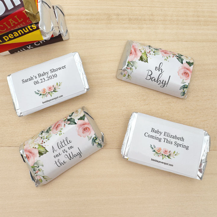 Pink and White Themed Baby Shower, Hershey Miniatures, Baby Shower Favors