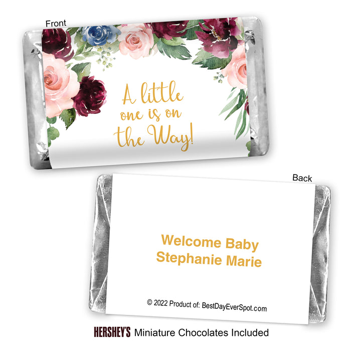 Burgundy Floral Themed Baby Shower, Hershey Miniatures, Baby Shower Favors