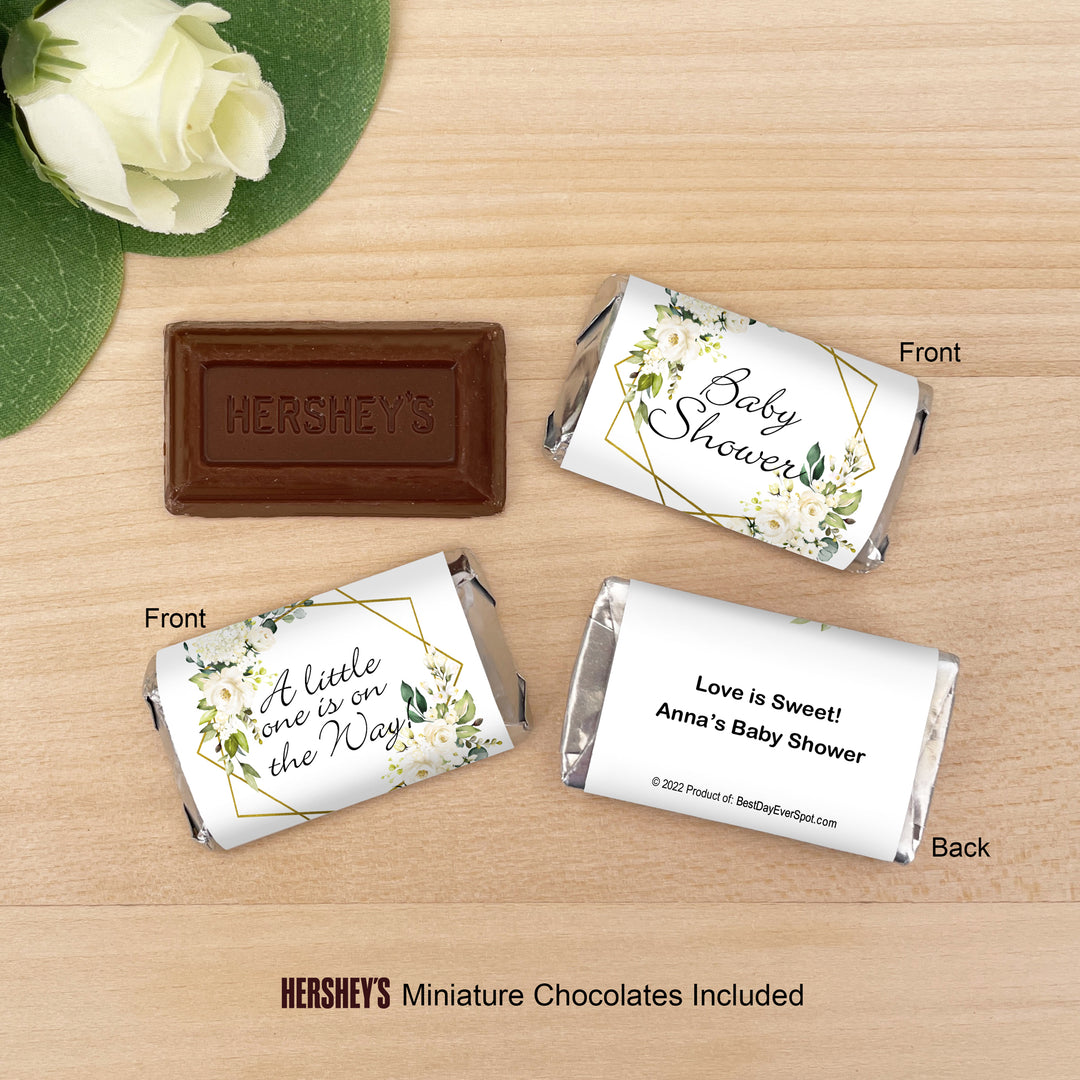 Geometric Floral Themed Baby Shower, Hershey Miniatures, Baby Shower Favors