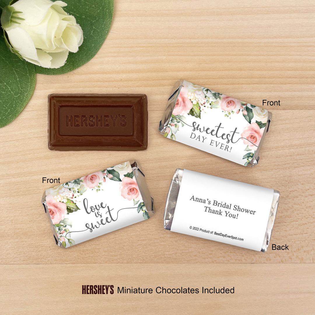 Wedding Favors, Hershey Miniatures, Bridal Shower Favors, Pink and White Floral