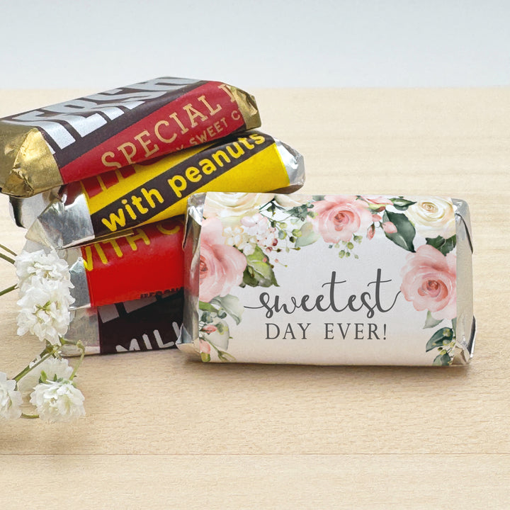 Wedding Favors, Hershey Miniatures, Bridal Shower Favors, Pink and White Floral