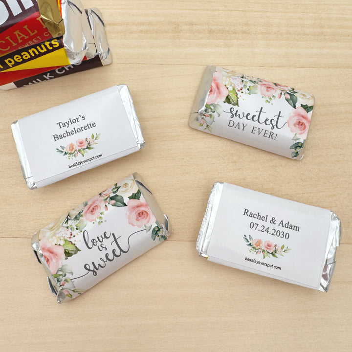 Wedding Favors, Hershey Miniatures, Bridal Shower Favors, Pink and White Floral