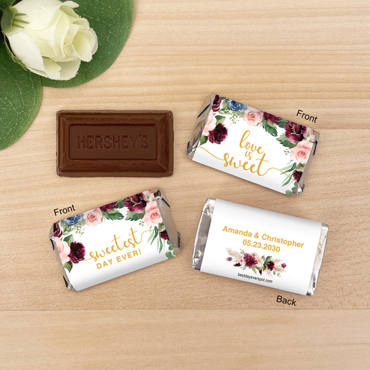 Wedding Favors, Hershey Miniatures, Bridal Shower Favors, Burgundy and Pink Floral