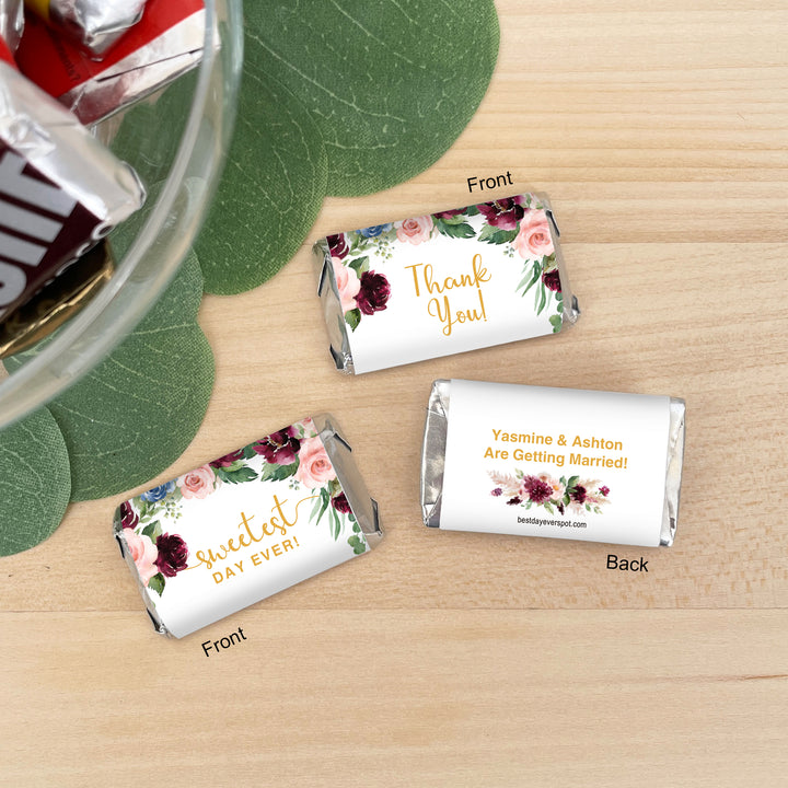 Wedding Favors, Hershey Miniatures, Bridal Shower Favors, Burgundy and Pink Floral