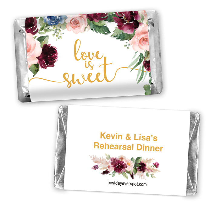 Wedding Favors, Hershey Miniatures, Bridal Shower Favors, Burgundy and Pink Floral