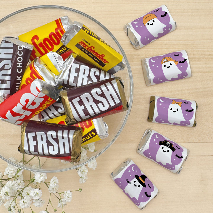 Assorted Hershey®’s Miniatures™, Halloween Party Treats, Personalized Trick-or-Treat Candy, Ghosts with Hats