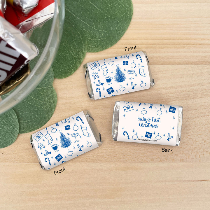 Assorted Hershey®’s Miniatures™, Christmas Mini Chocolate Bars Personalized, Assorted Chocolate Minis or Wrappers Only, Christmas Doodles